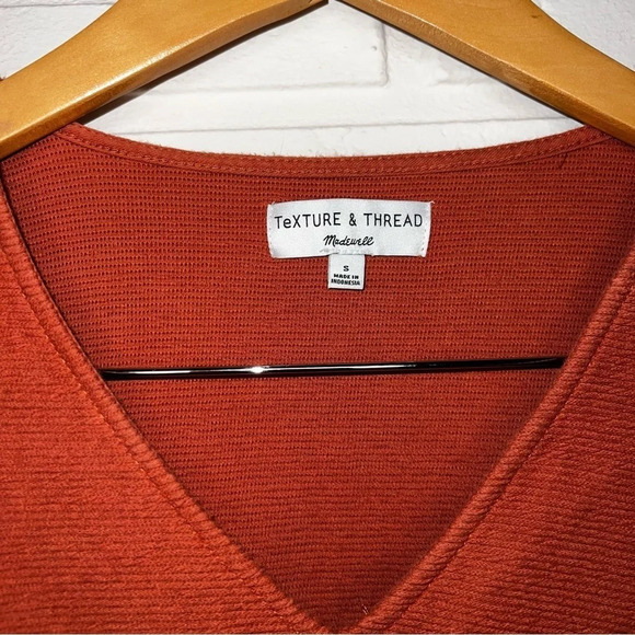 Madewell Texture & Thread Orange Cotton Tie-Front Top, Women’s Size Small - Picture 4 of 8